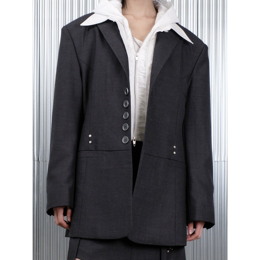 デビーアッパーリベットポイントオーバーフィットブレザーチャルコン