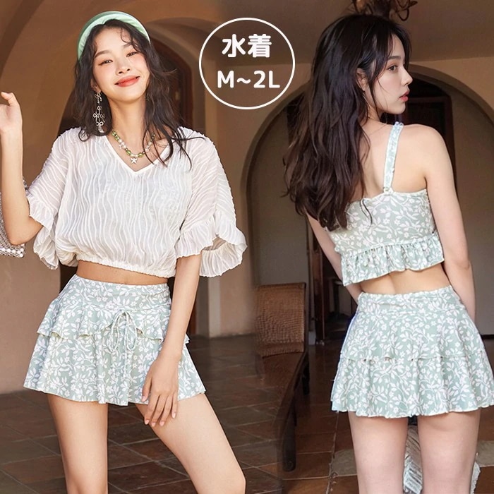 タンキニ 水着 レディース 体型カバー グリーン ボレロ ラッシュガード セパレート 20代 30代 40代 カバーアップ 小胸 露出控えめ 大人 オトナ女子 ショートパンツ 温泉 ボーイレッグ ノー