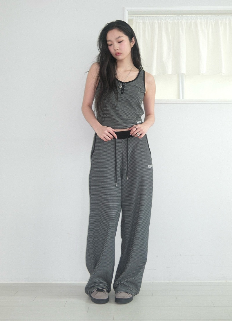 【AS"ON】 RIN STRIPE TRAINING PANTS / BLACK 正規品