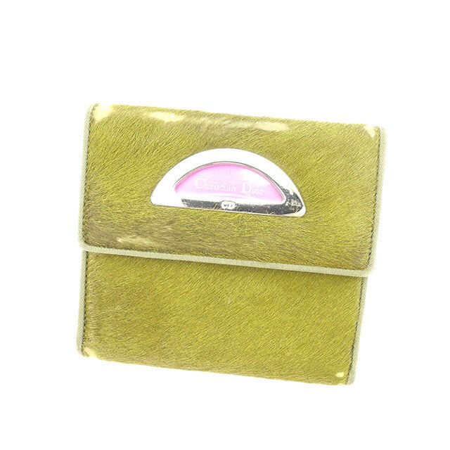 DiorWホック財布 三つ折り財布 ロゴプレート カーキ シルバー パープル 中古