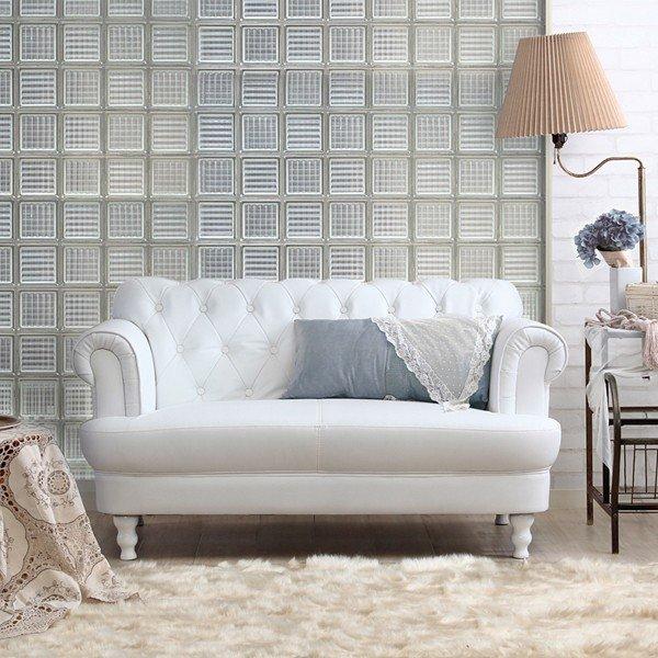 ソファ 姫系 かわいい 白 ホワイト ソファー 2人掛け 肘掛け付き 北欧 合皮 カフェ 姫系家具 もこもこ キルト風 脚つき おしゃれ