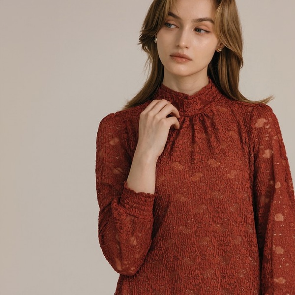 【マックスカルティジオ】シャーリングレースグリッターブラウス