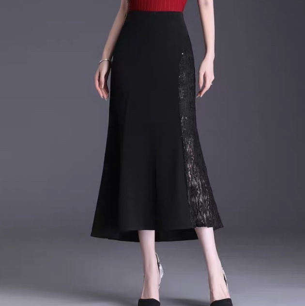 レディース スカート ボトムス カラースカート フレアスカート ロングスカート レーススカート ミモレ ロング フレア フェミニン レース 刺繍 ハイウエスト 透け感 シースルー 切り替えデザイン