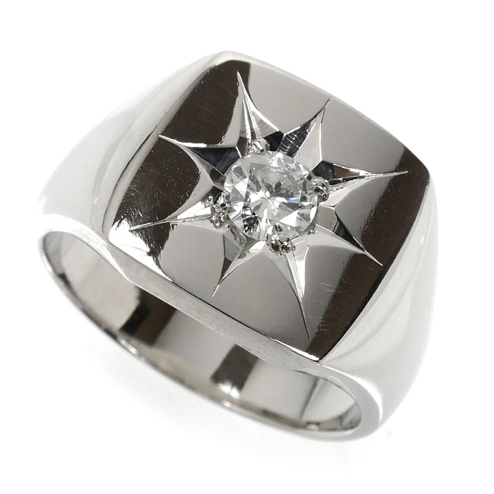 Pt900プラチナ 印台 リング・指輪 ダイヤモンド0.412ct 22号 25.8g メンズ 中古