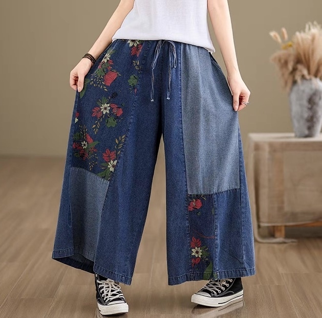 レディース パンツ ボトムス Gパン ストレートパンツ ロングパンツ デニムパンツ アンクル丈 アシンメトリー 切り替え ドッキング フェミニン ストリート ハイウエスト ドロスト ブルーデニム