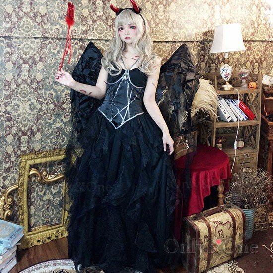 悪魔コスプレ デビルコスプレ ハロウィン ドレス ロング 小悪魔ドレス