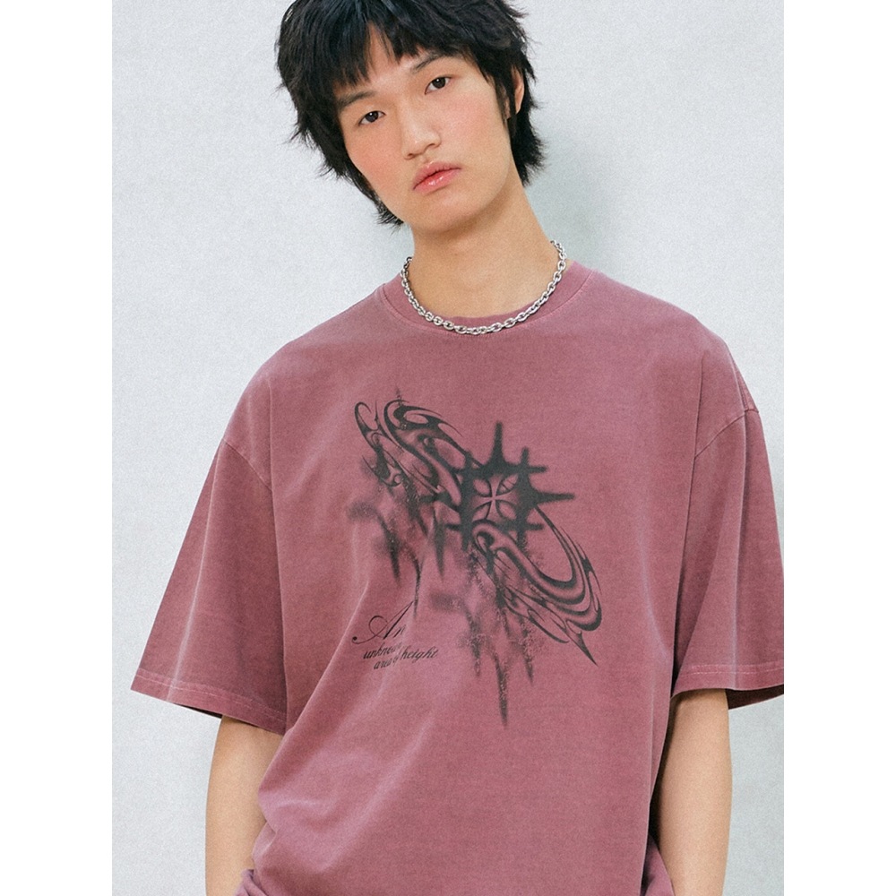 学会アタッチメントエリアピグメント半袖Tシャツファントムピンク