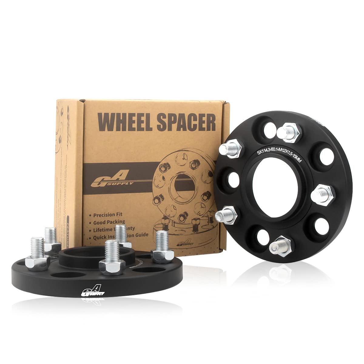 GAsupply 鍛造ワイドトレッドスペーサー PCD114.3 5H 内径60.1 M12XP1.5 厚さ15mm ワイトレハブリング一体 マットブラック【2枚セット】 5,282円