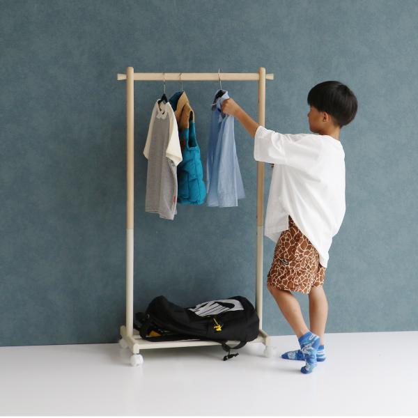 ハンガーラック 子供 おしゃれ ナチュラルモダン 高さ調整 棚 キッズ 木製 子ども部屋 ランドセルかけ