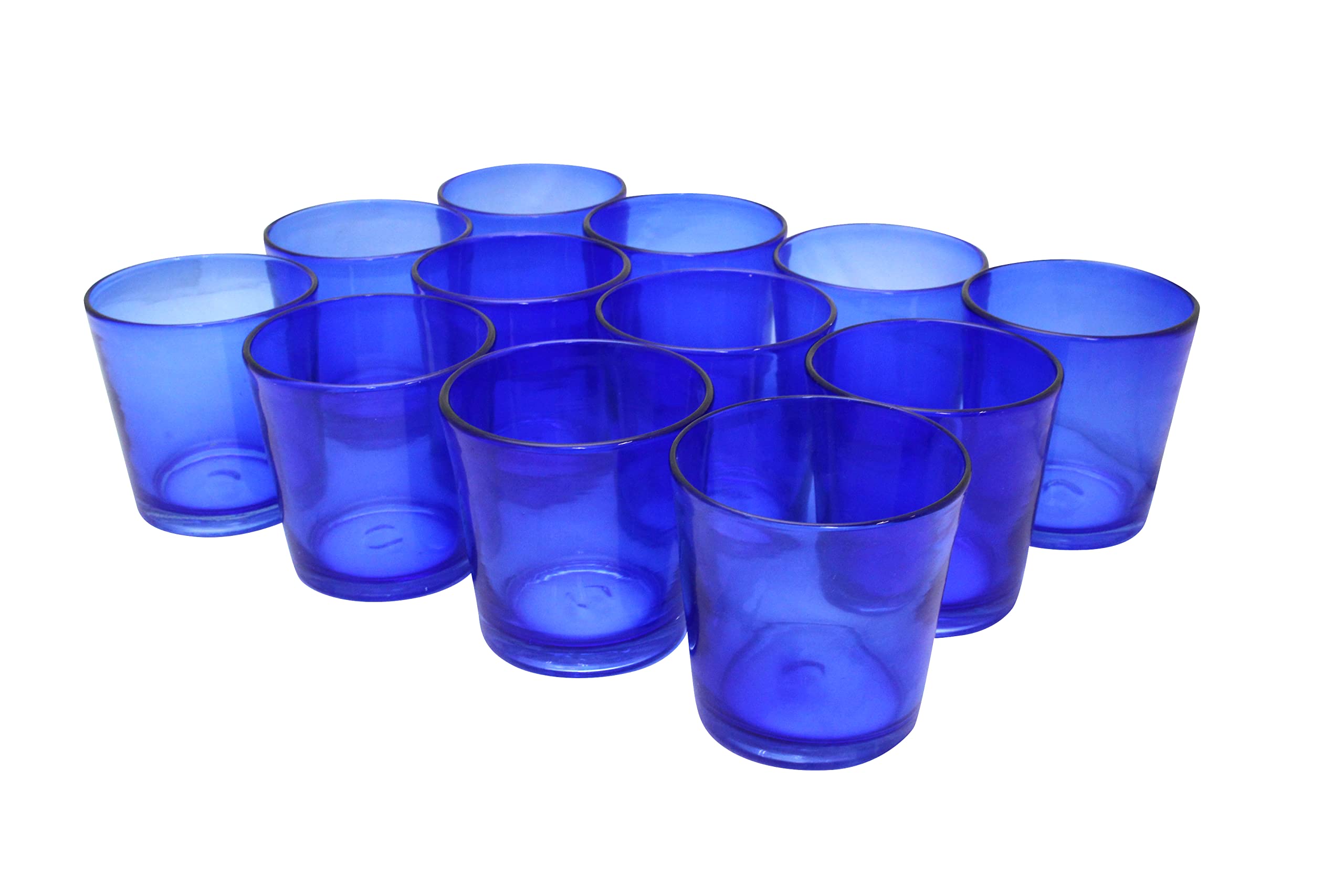 【Amazon.co.jp限定】【業務用 セット】インスタ映えする 琉球風 手作り ロックグラス(大)青 12個組