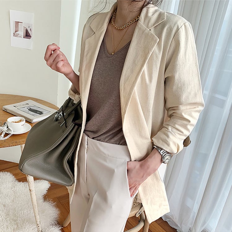 レディース ジャケット 上着 テーラードジャケット 羽織り 華奢見え コットンリネン 棉麻 韓国 インスタ映え 高見え 可愛い かわいい かっこいい カジュアル 大人 上品 きれいめ lout0274