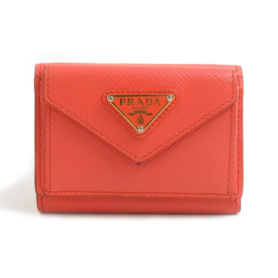 プラダ PRADA 三つ折り財布 レザー オレンジ ユニセックス r11161a