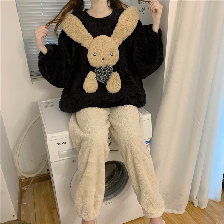 【送料無料】レディース ルームウェア もこもこ かわいい 上下セット 秋冬 うさぎ パジャマ
