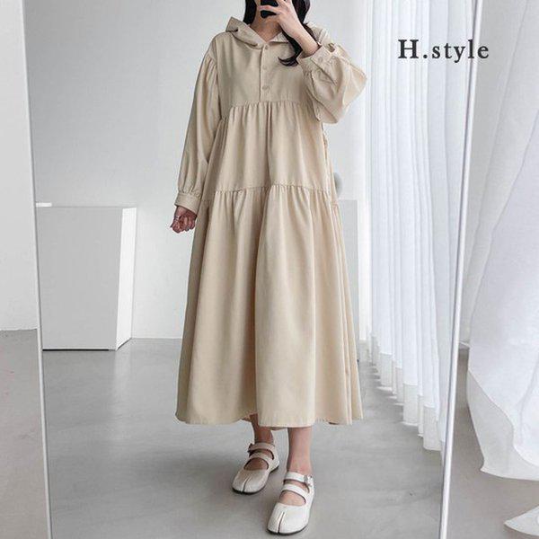 HスタイルOPフードワンピース/春の新商品/OPS/ワンピース/シフォン/ホームウェア/カジュアル/ラウンジ/パジャマ/ルーズフィット