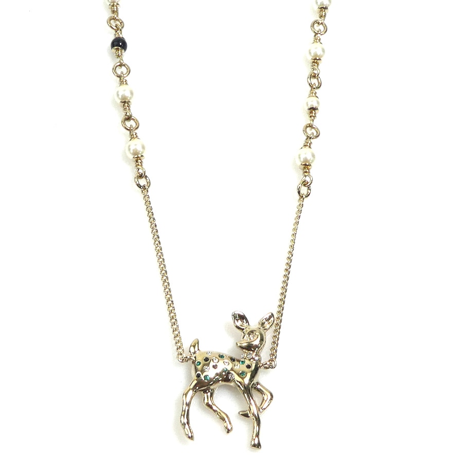 シャネル CHANEL ネックレス バンビ メタル/フェイクパール ゴールド/オフホワイト/ブラック/グリーン レディース e61909a