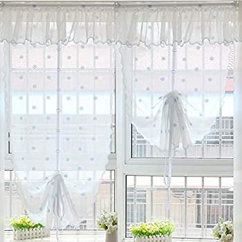Ustide田園清々しいバルーンカーテン高級刺繍カフェカーテン遮光断熱出窓小窓用２枚入り幅65*丈115cm
