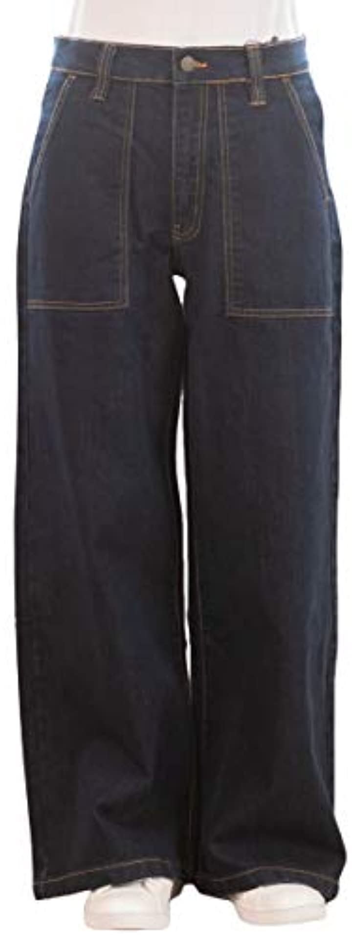 デニム ワイド ベイカー パンツ 大きい サイズ レディース( ワンウォッシュネイビー, LL)