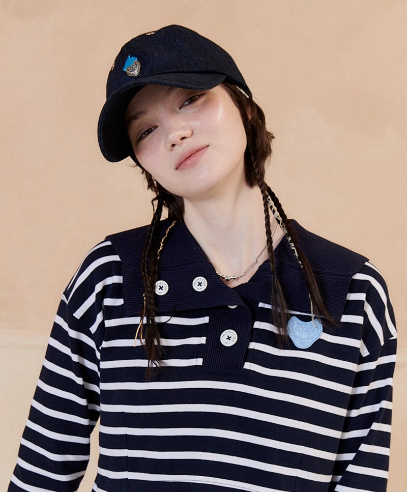 MARINE CROP BUTTON T-SHIRT_WOMEN [NAVY]