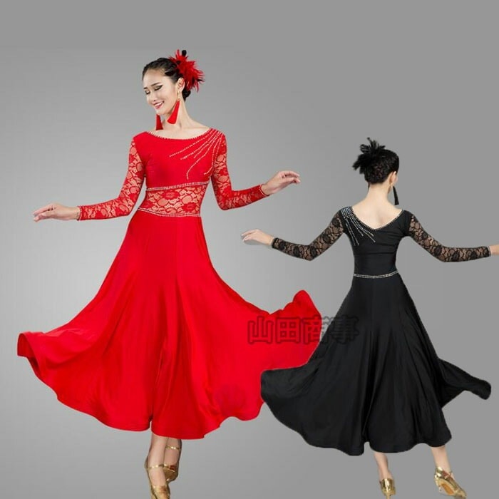 レディースモダンダンス衣裳 ドレス レディースダンス衣装 3 色マキシ丈 社交ダンス フラメンコドレス ワンピース ステージ衣装 長袖 ロング ワンピース 大きい裾 社交ダンス 練習着 レッスン着 チ