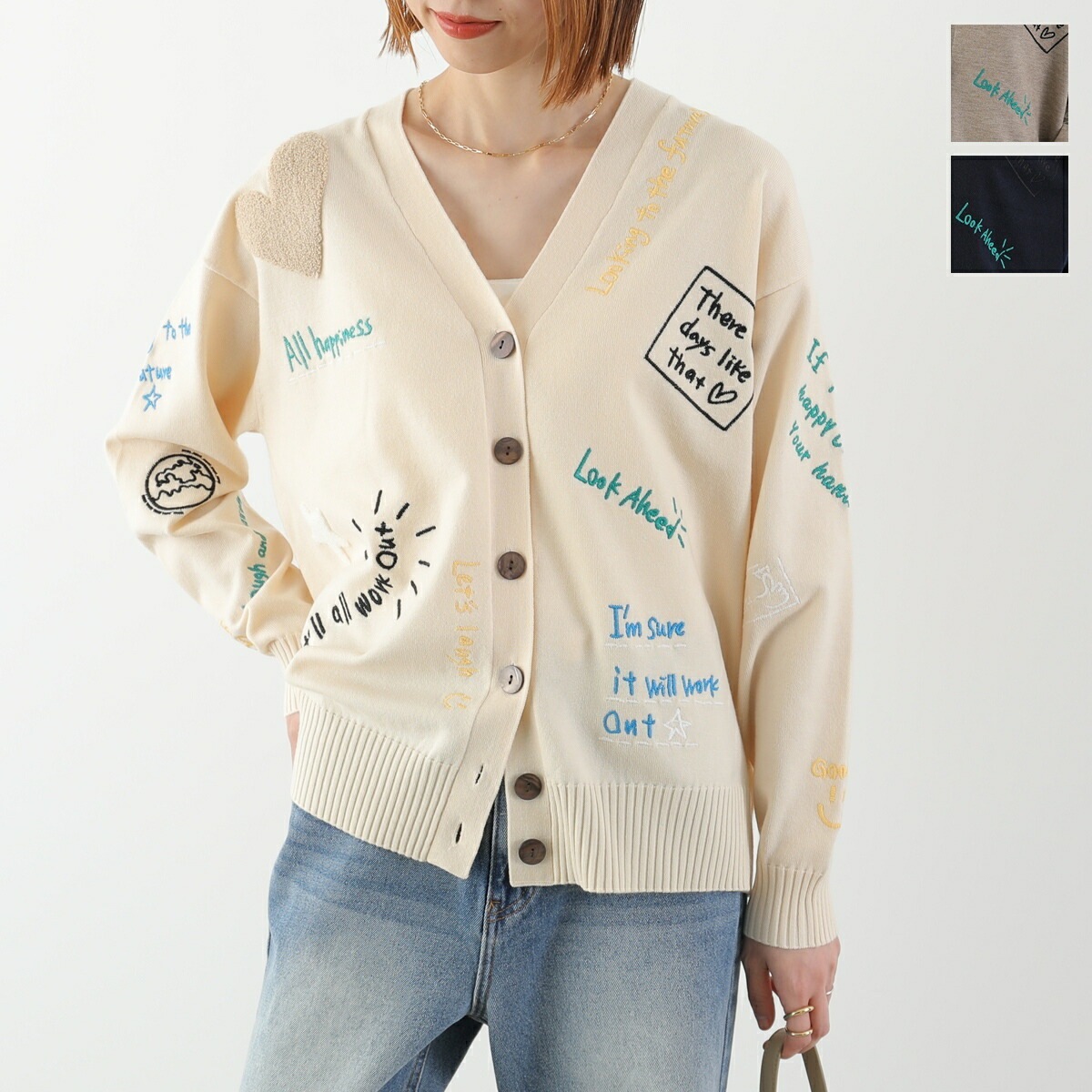 TORRAZZO DONNA トラッゾドンナ カーディガン ハッピーエンブロイダリー 6262-460 レディース ニット 刺繍 Vネック 長袖 カラー3色