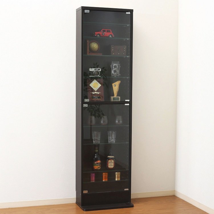 コレクションケース おしゃれ ハイタイプ 浅型 幅48.5×奥行29×高さ180cm ブラック