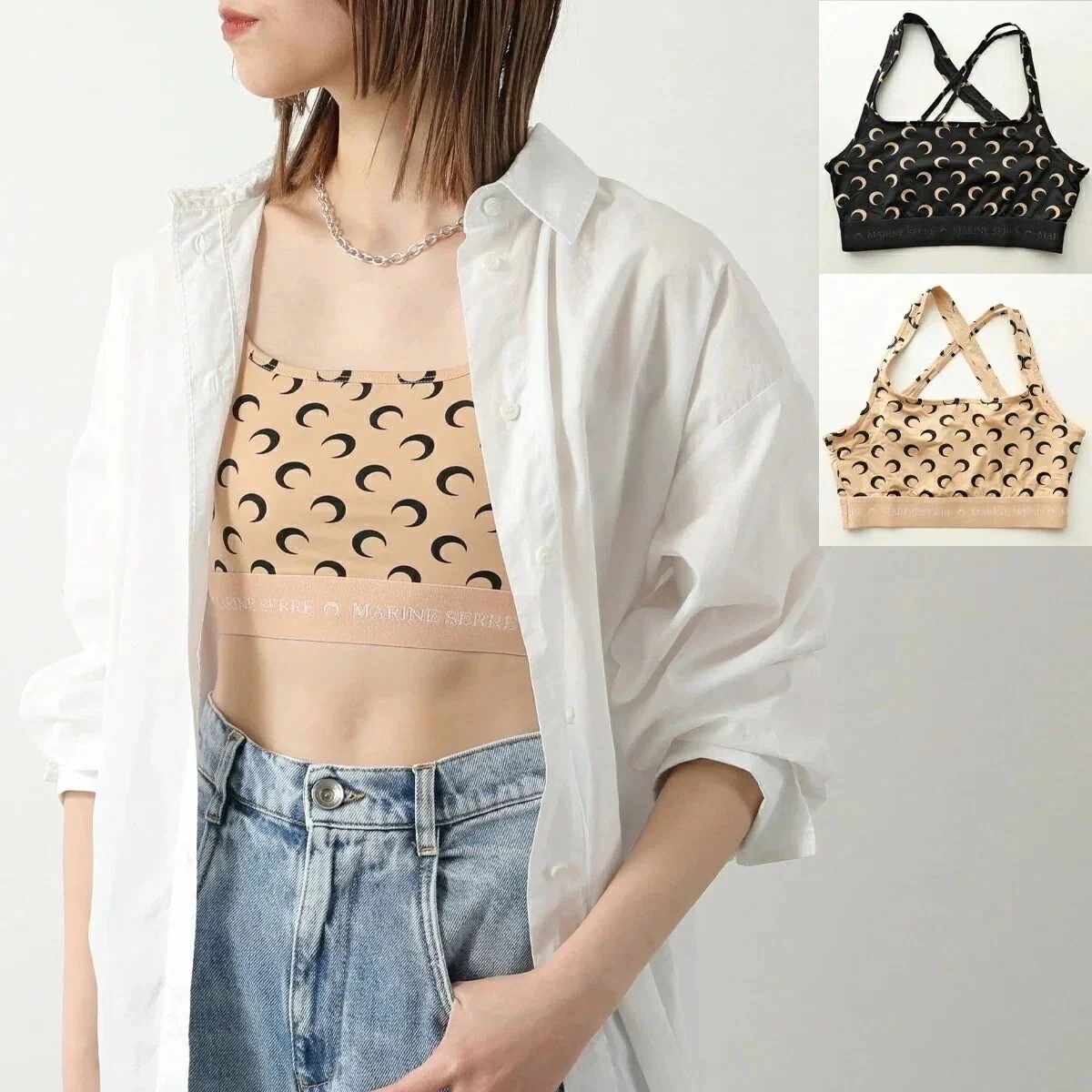 Marine Serre マリーン セル スポーツブラ WUW055 CJER0001 レディース タンクトップ ノースリーブ 三日月 モチーフ ロゴ ストレッ 【ts】