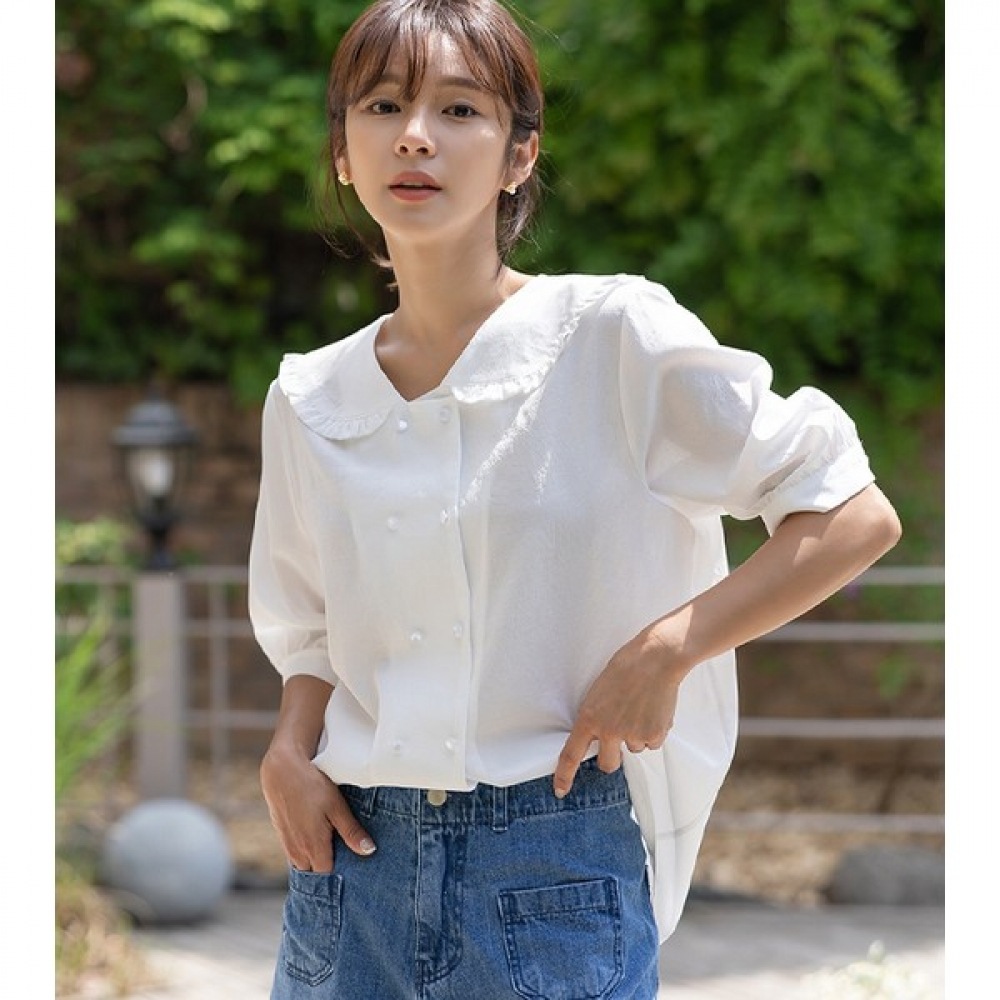 [ELYSIA] リークフリルカラー半袖ブラウス 7,702円