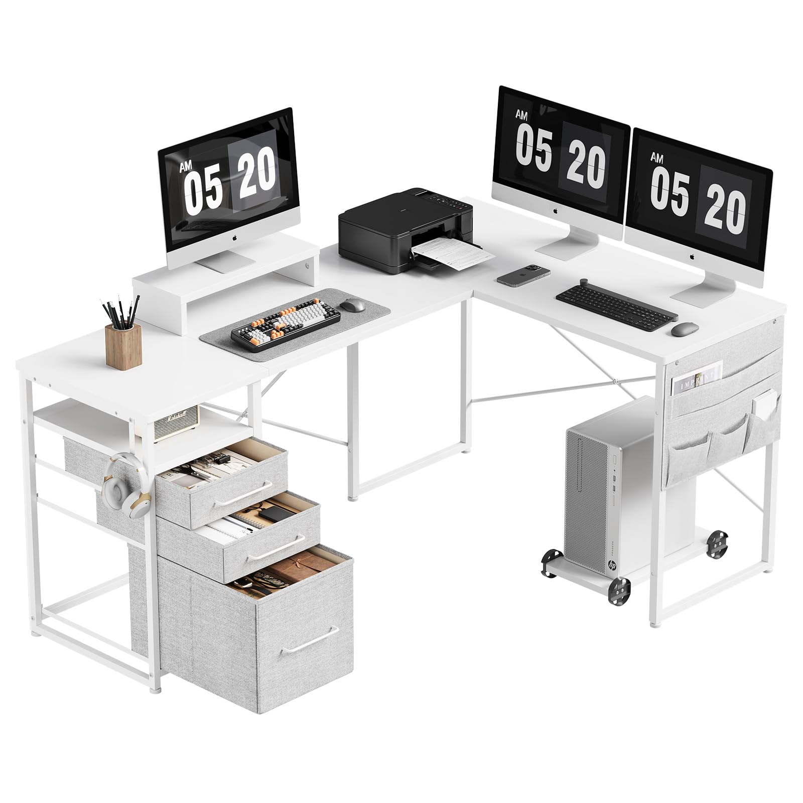 字デスク 机 pcデスク ワークデスク コーナーデスク 勉強机 デスク 引き出し付き コーナーデスク 幅160cm×奥行112cm 左右入替可 白い 41145 10,452円