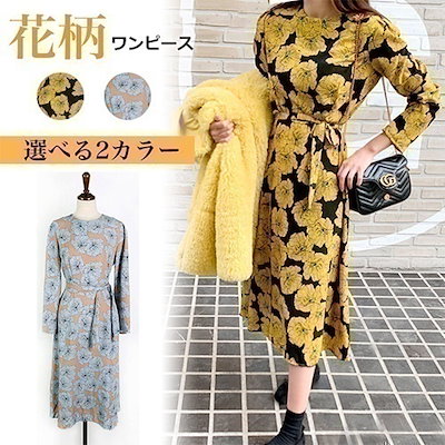 Qoo10 ロングワンピース 大花柄 レディース 長 レディース服