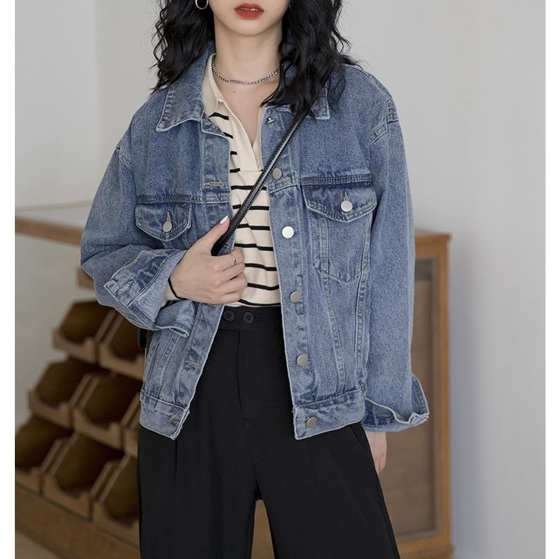 ソルトデニムジャケット女性用2024春秋万能韓国風ルーズジャケットトップスインフロー