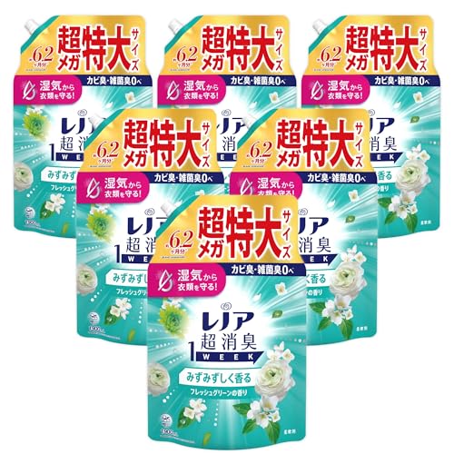 レノア 超消臭1WEEK 柔軟剤 みずみずしく香るフレッシュグリーンの香り 詰め替え 1900mLｘ6袋 [大容量] [ケース品]
