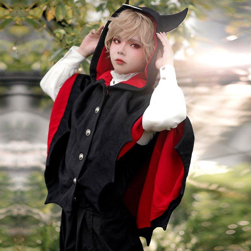 【ハロウィン】コスチューム ハロウィン マント ケープ ポンチョ コスプレ 衣装 レディース 女性用 婦人用 前開き フード付き ツノ付き 前ボタン おしゃれ かわ