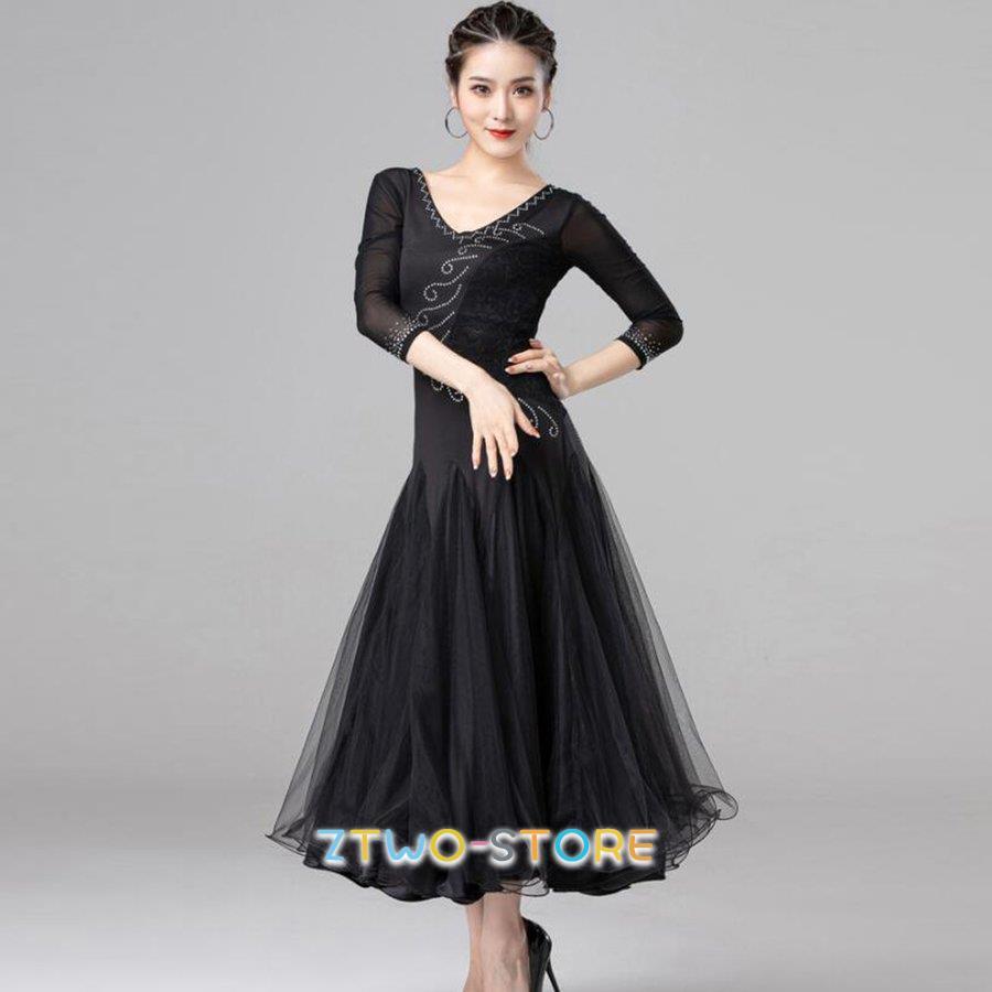 新しい子供用ダンスウェア 社交ダンスドレスレディース モダンダンス ロング丈ワンピース 長袖 レッスン着 フラメンコ ワルツ専用ドレス スタンダード練習着 2枚購入で2440円OFF