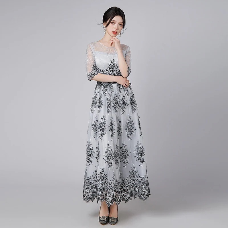 レース イブニングドレス チュール 花柄 ワンピース パーティードレス キャバ 着痩せ 大人 同窓会 披露宴 卒業式 結婚式 演奏会 ウェディング 二次会 発表会