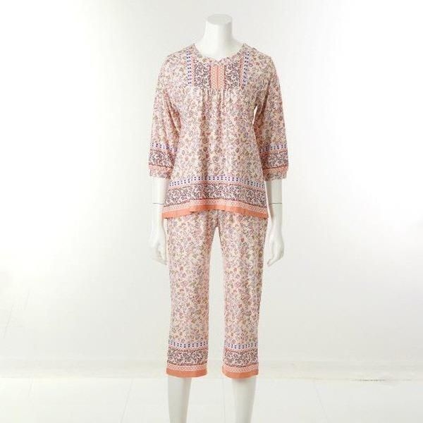 VEVS117WVEPS117W_女性 花柄ボーダー スパン ホームウェアセット