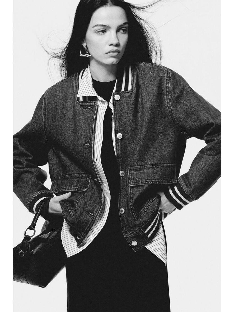 H&M デニムベースボールジャケットダークデニムブルー 1315729001