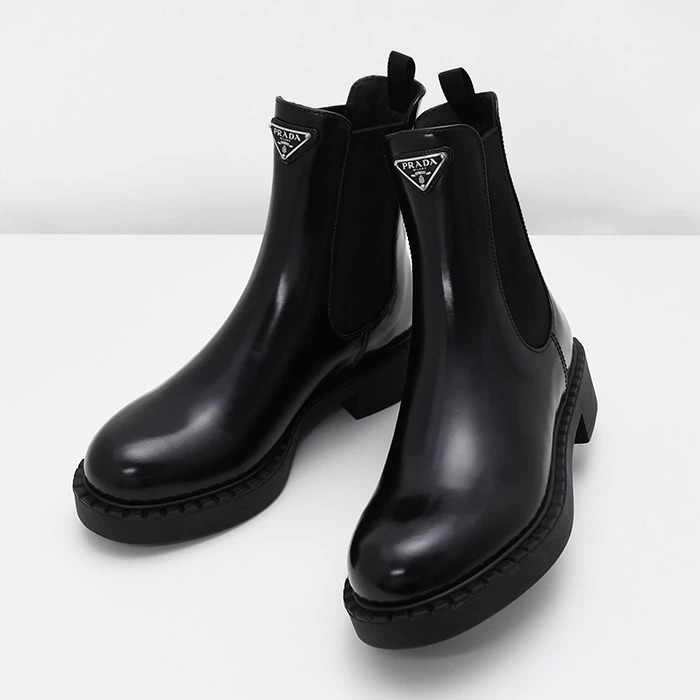 ブーツ ブラッシュドカーフ チェルシーブーツ 1T703N 055 レディース ブラック 牛革 レザー サイドゴア トライアングルロゴ