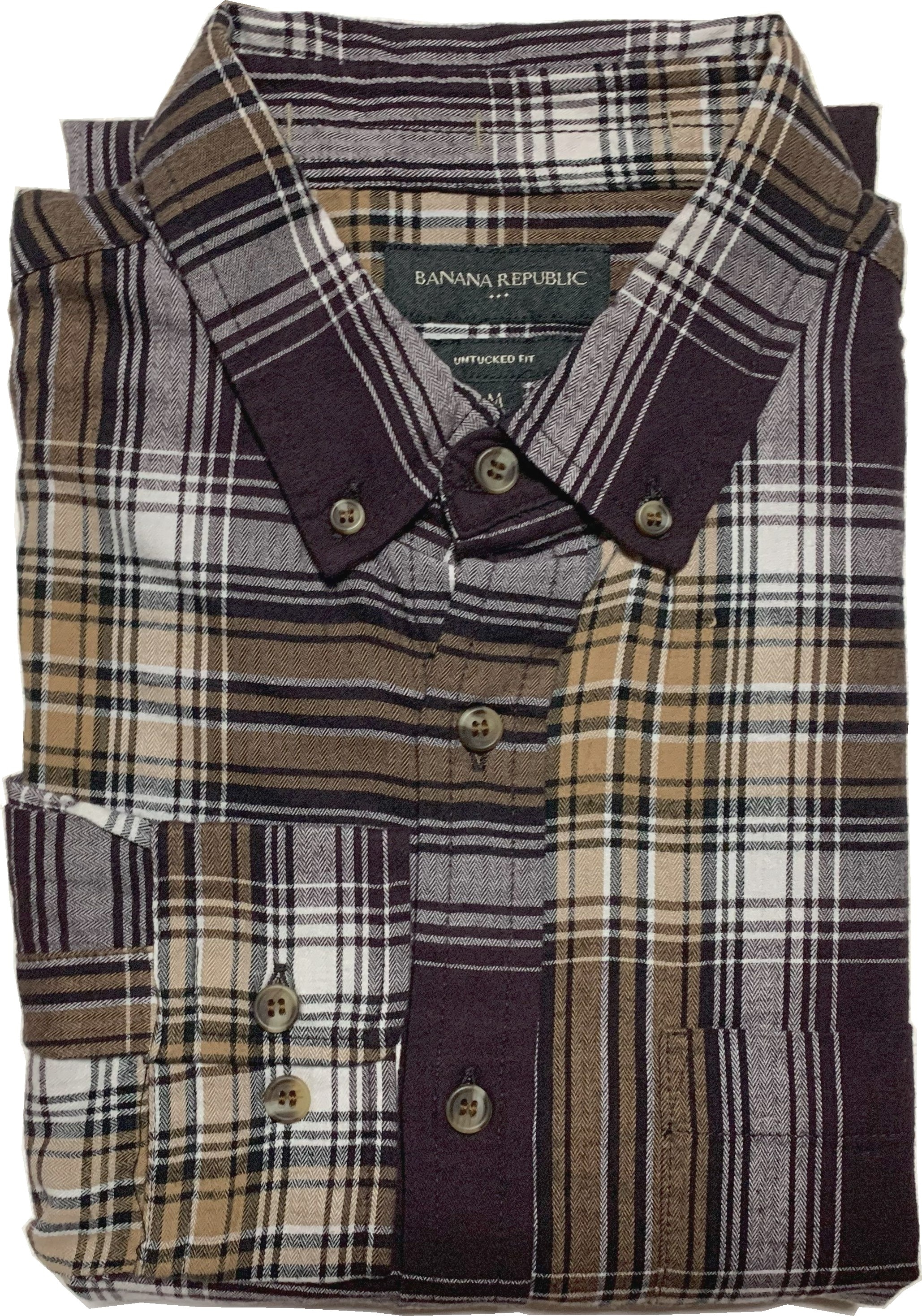 長袖 ボタンダウンシャツ チェック ブラウン系 メンズ BANANA REPUBLIC BR2-105