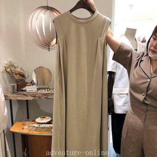 【2025新作入荷】ワンピース 膝丈 袖なし ラウンドネック 細身 ストレート 大人可愛い レディース JP オルチャン インスタ映え きれいめ シンプル カジ