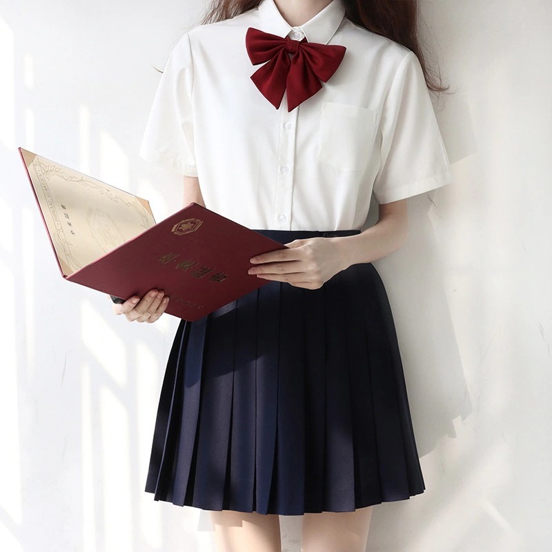【1つ買うと10つ無料】白い大学スタイルの白いシャツクラスユニフォームユニフォームユニフォームの基本的な多用途のプリーツスカートjkユニフォーム卒業生スーツ