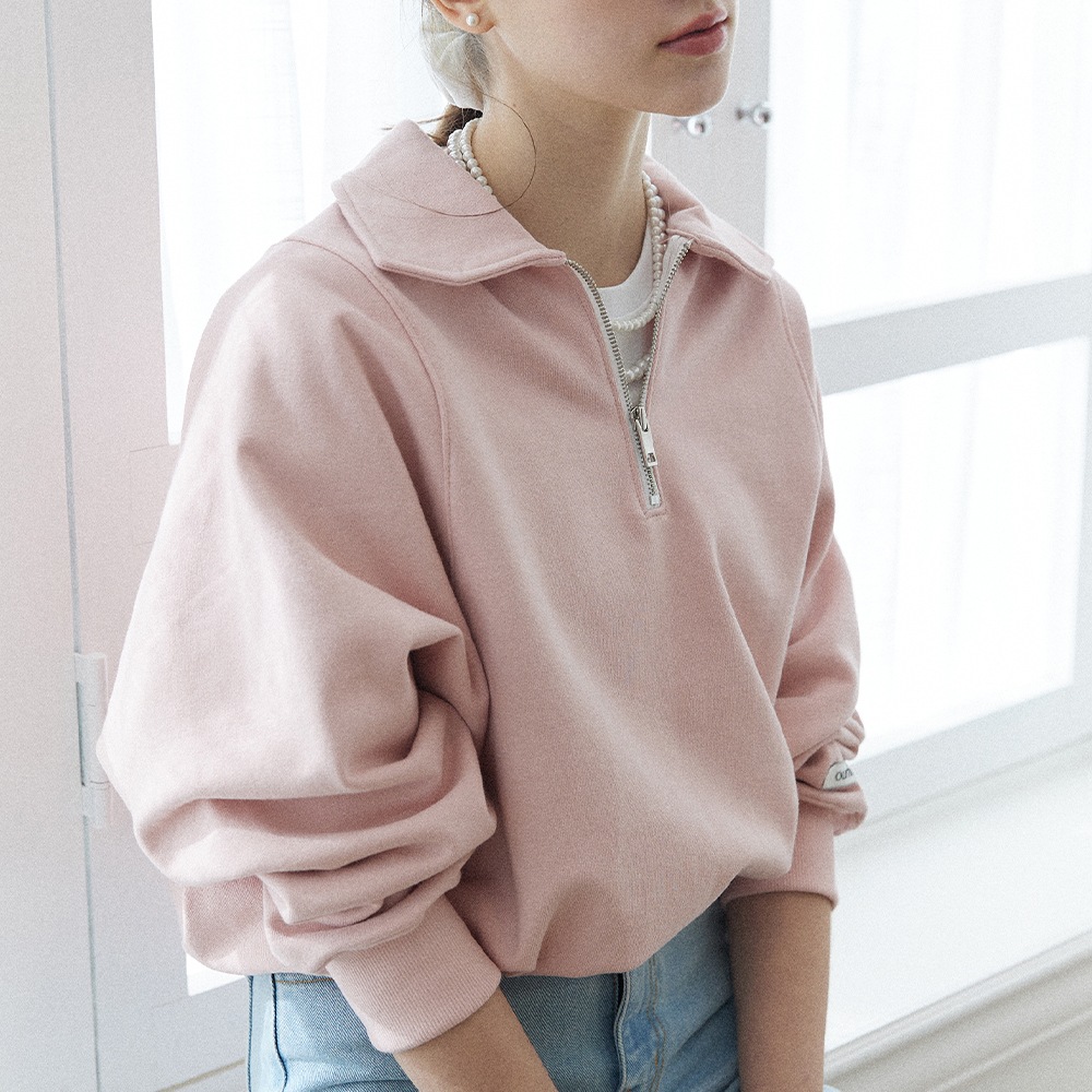 Lea Half Zip-Up Sweatshirt - Light Pink