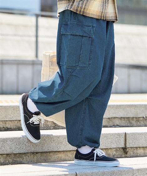 デニム・ジーンズ 綿１００％デニムワイドカーゴパンツ
