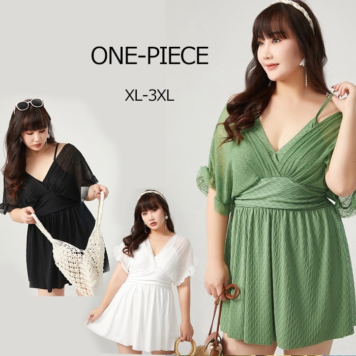 水着 ワンピース 体型カバー水着 レディース 大きいサイズ ぽっちゃり 20代 30代 40代 ママ水着 おしゃれ かわいい オールインワン 長袖 黒 フリル キャンディスリーブ 透け シースルー袖