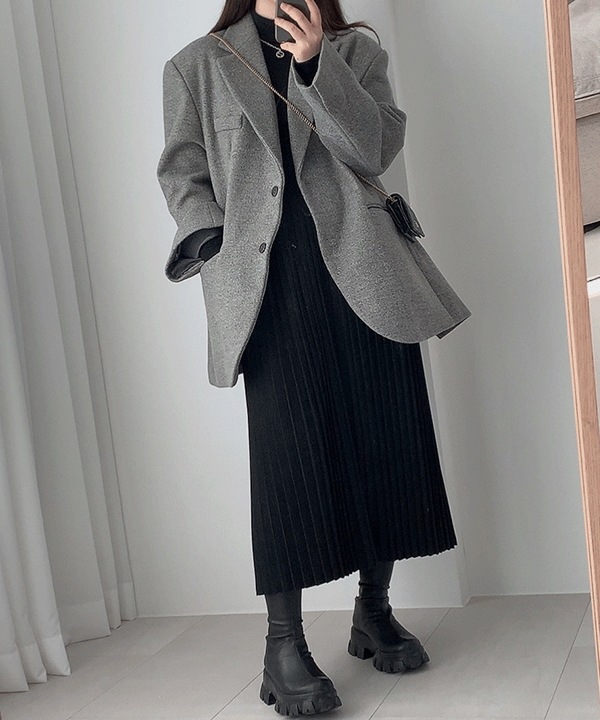 6633 [キルティング裏地] オーバーフィット ボクシー ジャケット ハーフコート(2color)