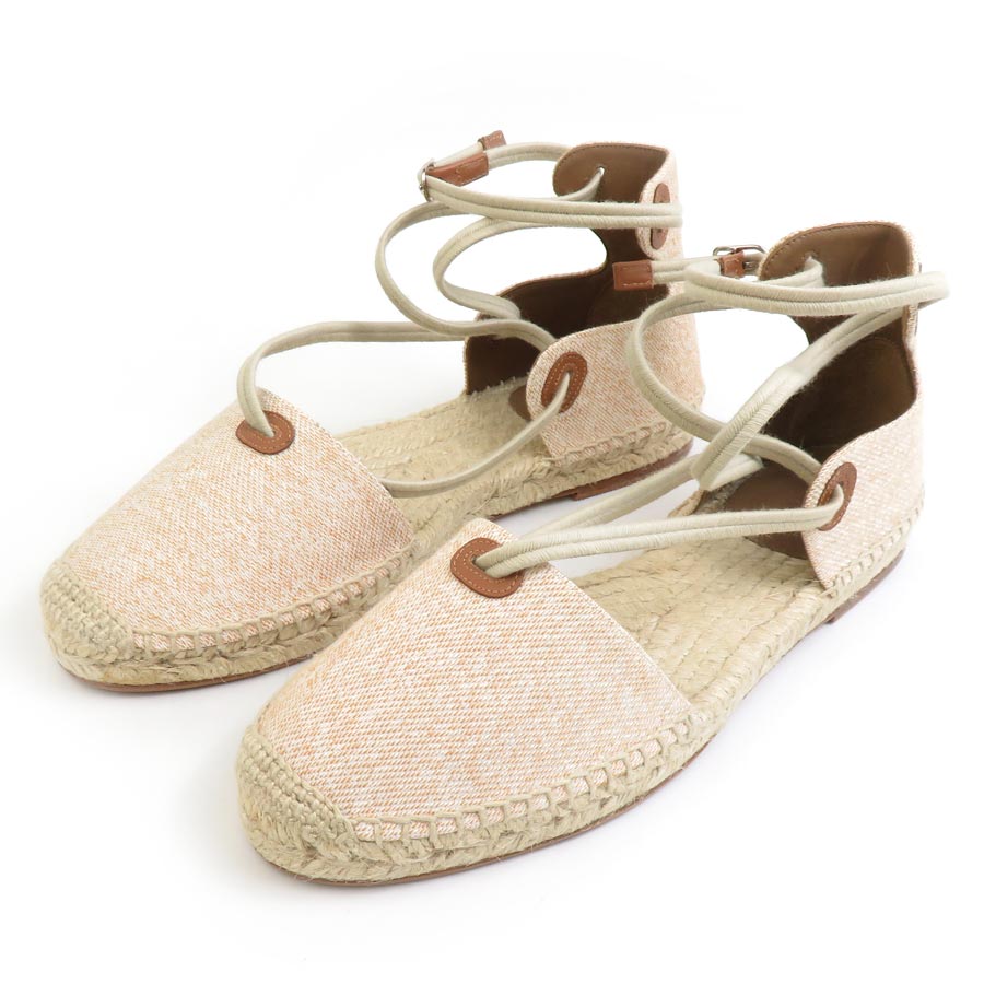 エルメス HERMES サンダル エスパドリーユ レースアップサンダル トワルアッシュ ベージュ レディース e59278i