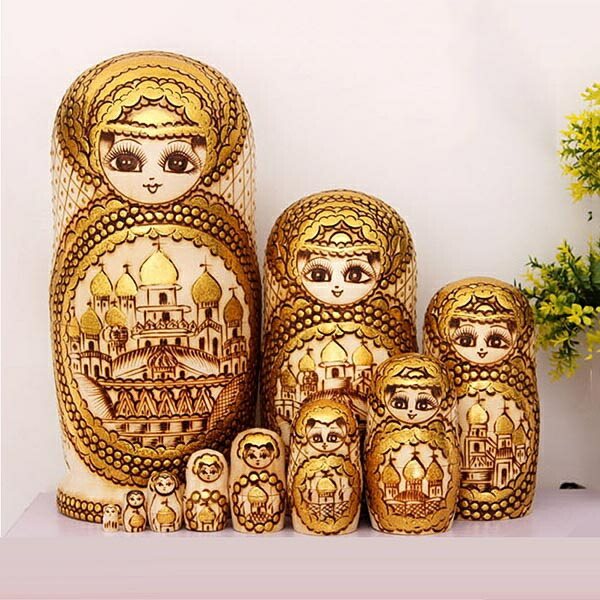 【激安開催！】人形 民芸品 マトリョーシカ ロシア 土産物 手作り人形 手描き オブジェ 10個組30cm インテリア雑貨 洋風 ギフト プレゼント 北欧雑貨 伝統工芸 おもちゃ 飾り 誕生日 キッズ