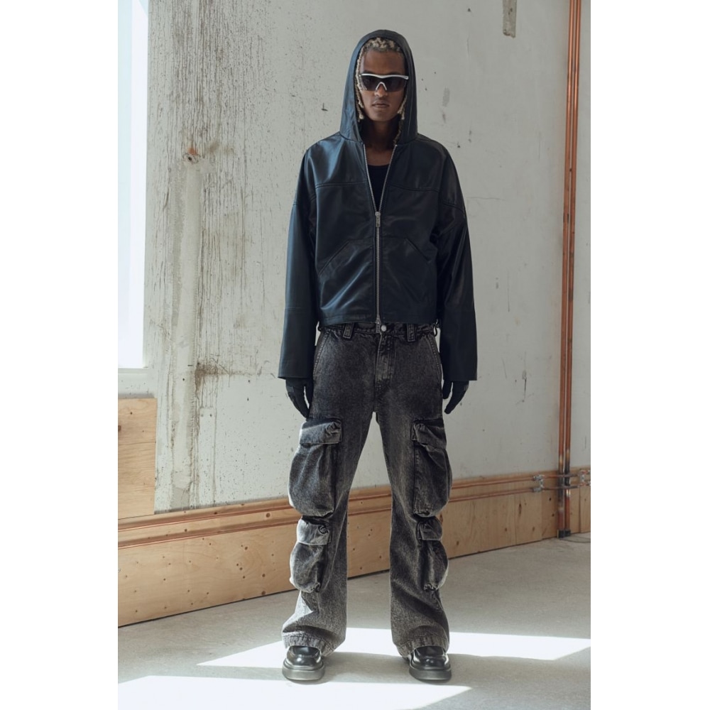 H&M バギーカーゴジーンズダークデニムグレー