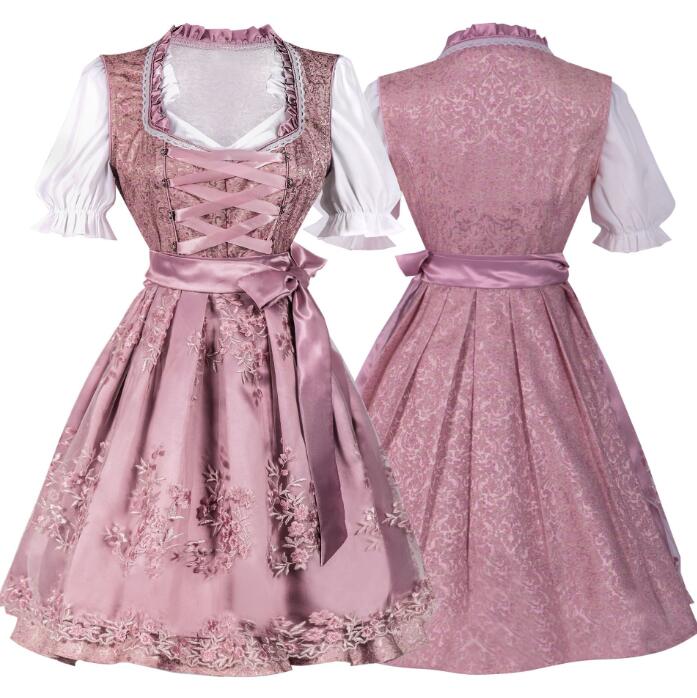 ロリータワンピース 3点セット ドイツ風 ヒール祭り メイド服 レディース ハロウィン コスプレ衣装 ジャカード花柄 レースエプロン ウェイター メイド服 女性 農場 田舎風 ワンピース 舞台劇 演出