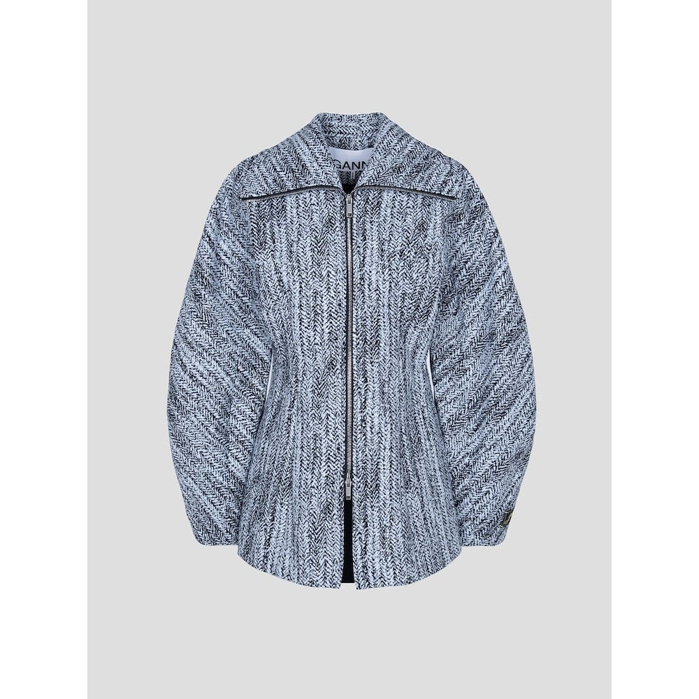 GANNI コットンツイードカーブスリーブジャケット-スカイブルー QN5111R02Q