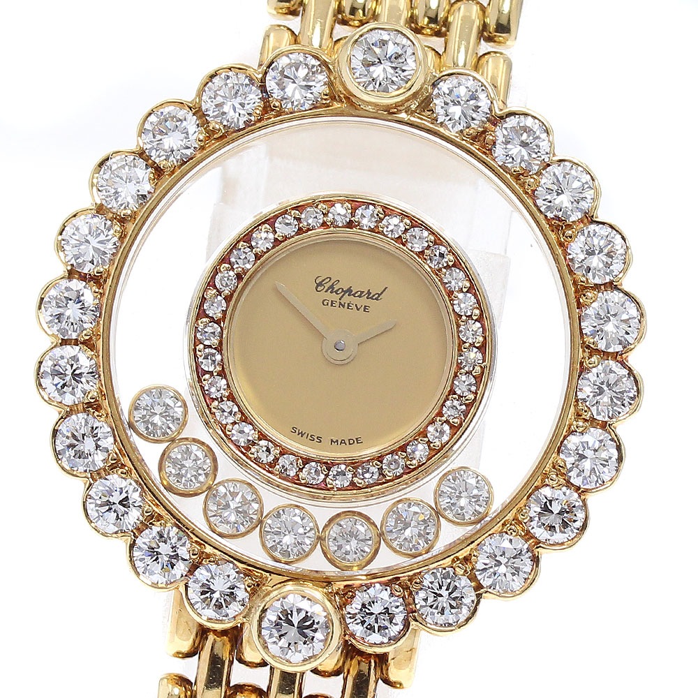 ショパール Chopard 20/4180 ハッピーダイヤモンド K18YG ダイヤベゼル クォーツ レディース 良品 _875776【中古】